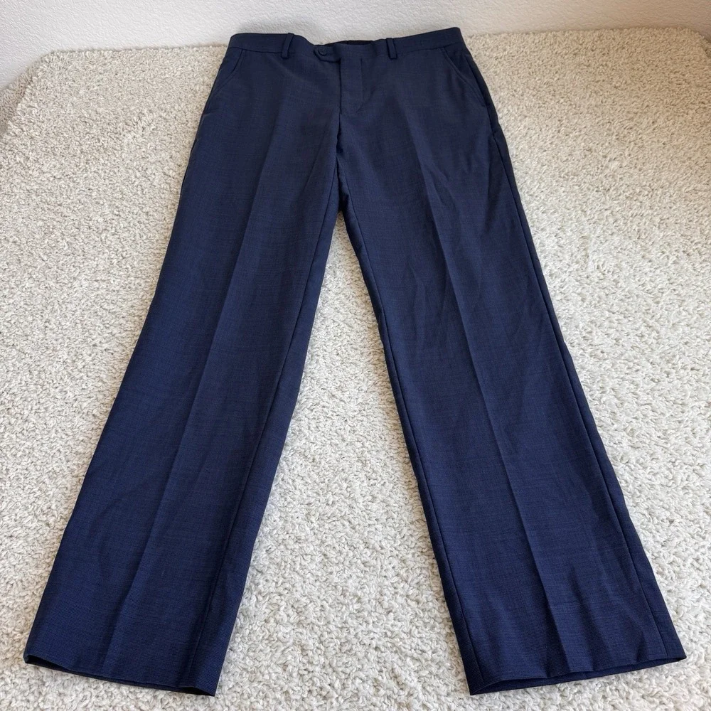 Jos A Bank Traveler TravelTech Dress Pants Mens 34R Slim Fit Blue Wool Stretch